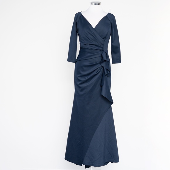 Xscape - New! Lexi Long Sleeve Scuba Ruched Side Gown. - Picture 2 of 10